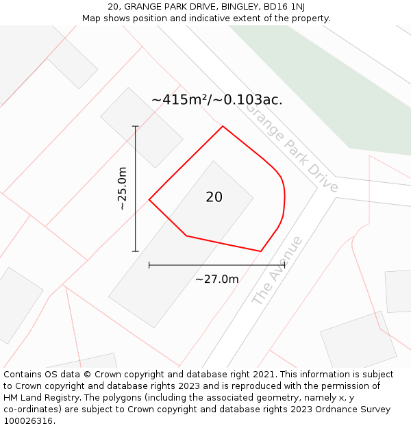 20, GRANGE PARK DRIVE, BINGLEY, BD16 1NJ: Plot and title map