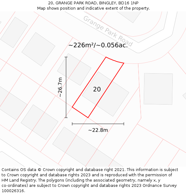 20, GRANGE PARK ROAD, BINGLEY, BD16 1NP: Plot and title map