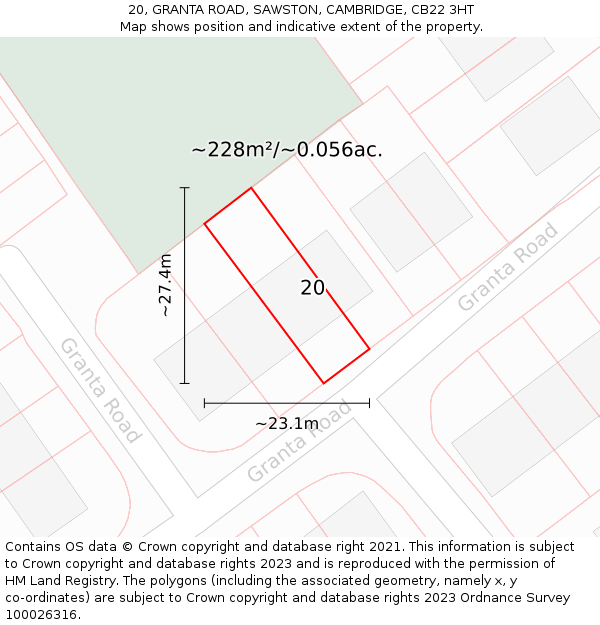 20, GRANTA ROAD, SAWSTON, CAMBRIDGE, CB22 3HT: Plot and title map