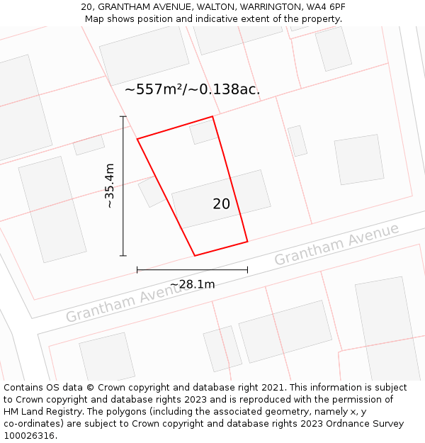 20, GRANTHAM AVENUE, WALTON, WARRINGTON, WA4 6PF: Plot and title map