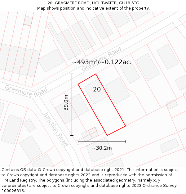 20, GRASMERE ROAD, LIGHTWATER, GU18 5TG: Plot and title map