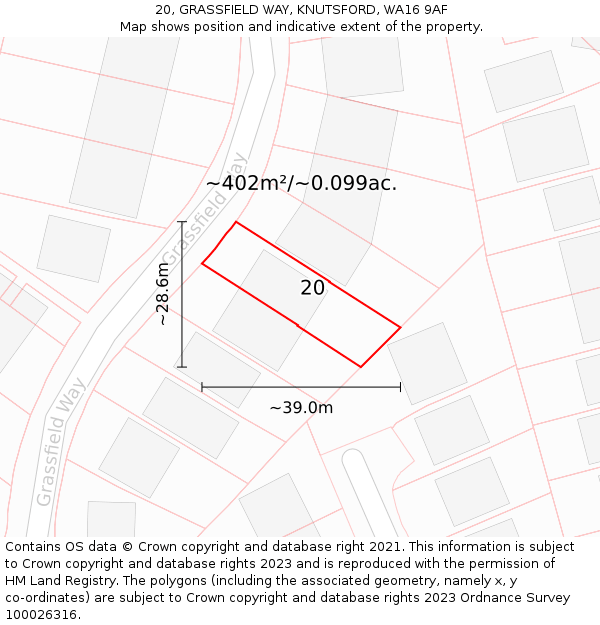 20, GRASSFIELD WAY, KNUTSFORD, WA16 9AF: Plot and title map