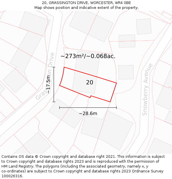 20, GRASSINGTON DRIVE, WORCESTER, WR4 0BE: Plot and title map