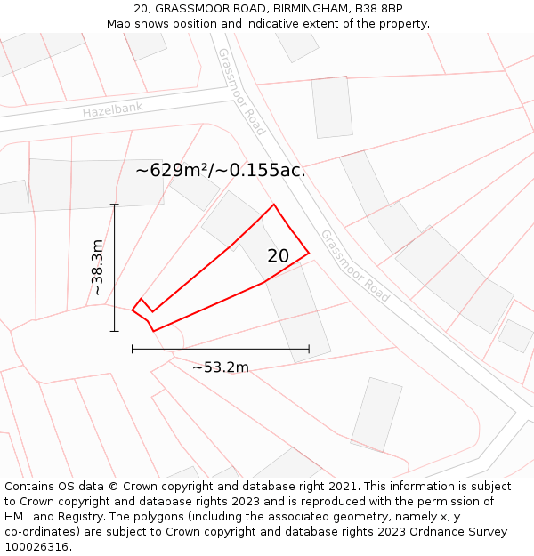 20, GRASSMOOR ROAD, BIRMINGHAM, B38 8BP: Plot and title map