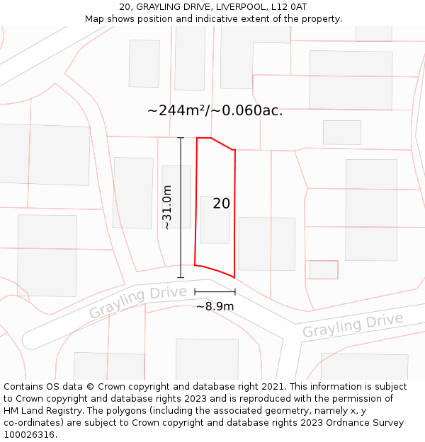 20, GRAYLING DRIVE, LIVERPOOL, L12 0AT: Plot and title map