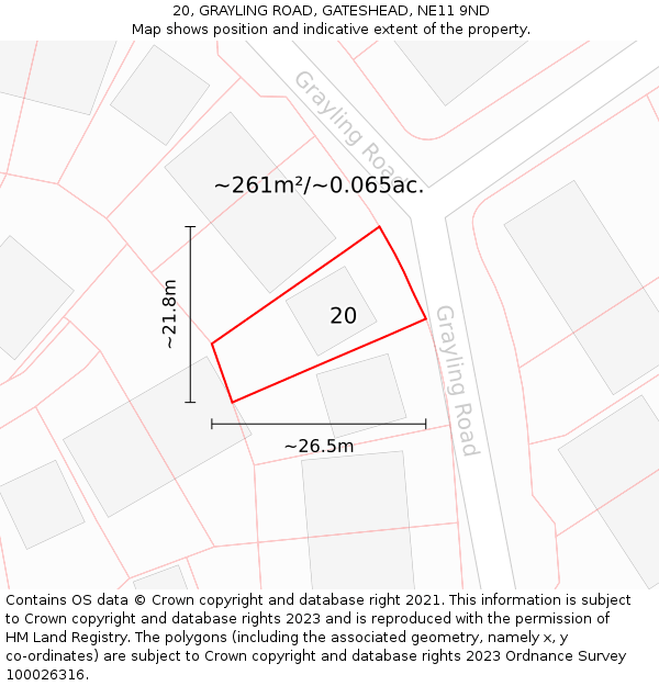 20, GRAYLING ROAD, GATESHEAD, NE11 9ND: Plot and title map