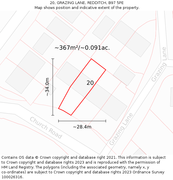 20, GRAZING LANE, REDDITCH, B97 5PE: Plot and title map