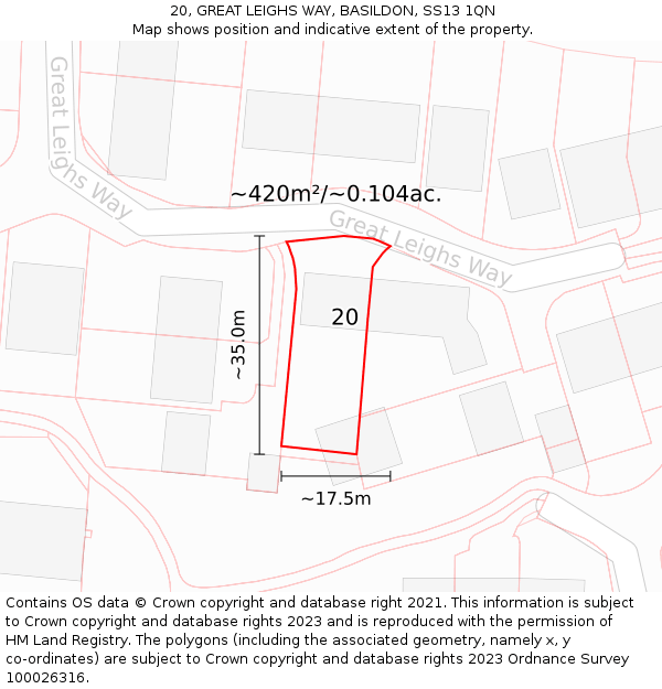 20, GREAT LEIGHS WAY, BASILDON, SS13 1QN: Plot and title map