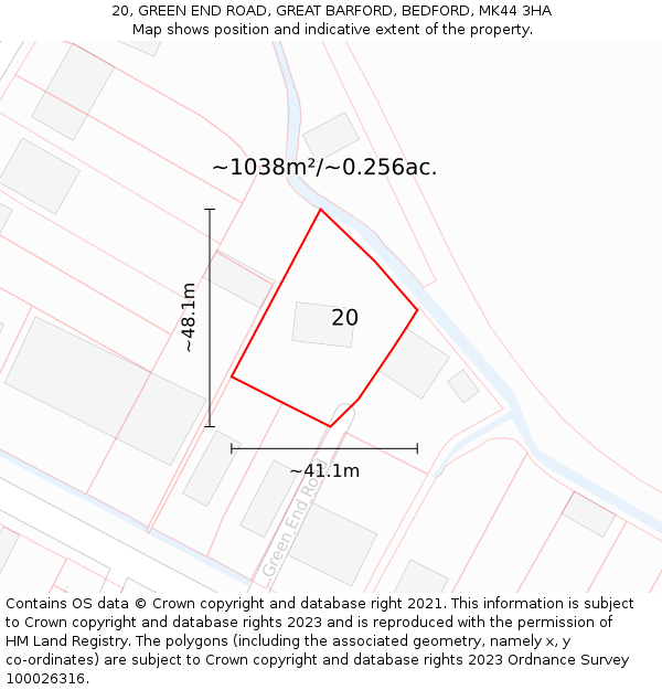 20, GREEN END ROAD, GREAT BARFORD, BEDFORD, MK44 3HA: Plot and title map