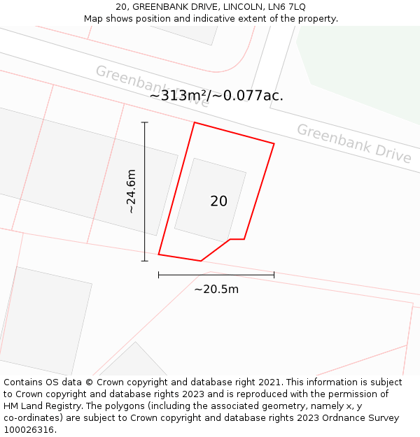 20, GREENBANK DRIVE, LINCOLN, LN6 7LQ: Plot and title map