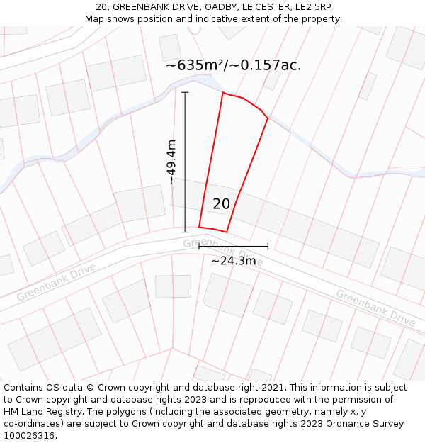 20, GREENBANK DRIVE, OADBY, LEICESTER, LE2 5RP: Plot and title map