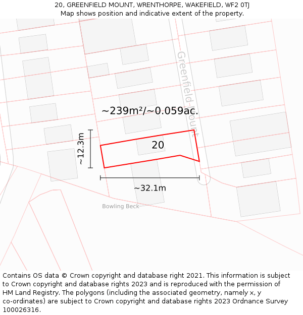 20, GREENFIELD MOUNT, WRENTHORPE, WAKEFIELD, WF2 0TJ: Plot and title map