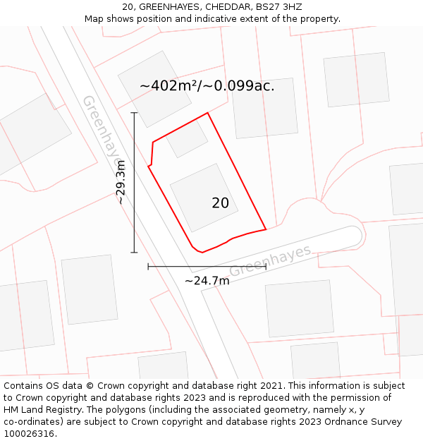 20, GREENHAYES, CHEDDAR, BS27 3HZ: Plot and title map