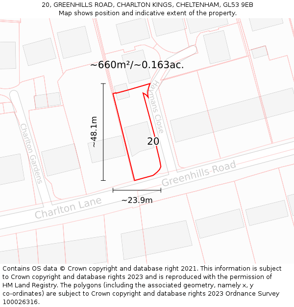 20, GREENHILLS ROAD, CHARLTON KINGS, CHELTENHAM, GL53 9EB: Plot and title map