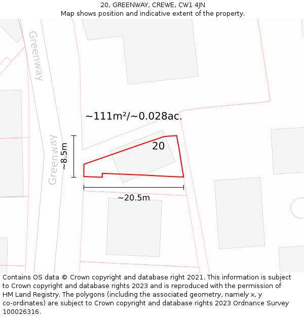 20, GREENWAY, CREWE, CW1 4JN: Plot and title map