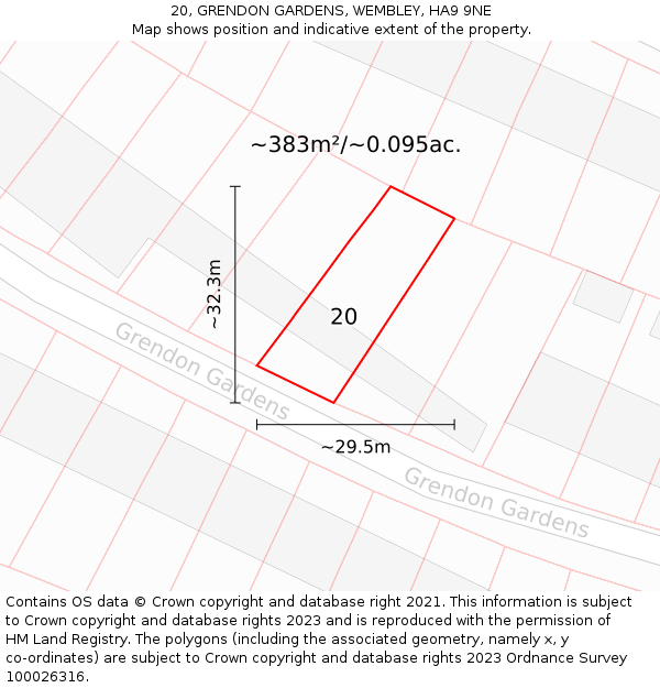 20, GRENDON GARDENS, WEMBLEY, HA9 9NE: Plot and title map