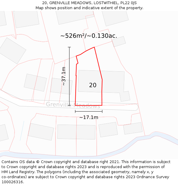 20, GRENVILLE MEADOWS, LOSTWITHIEL, PL22 0JS: Plot and title map