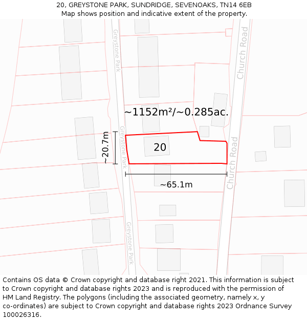 20, GREYSTONE PARK, SUNDRIDGE, SEVENOAKS, TN14 6EB: Plot and title map