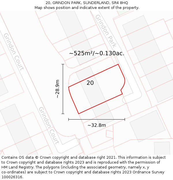 20, GRINDON PARK, SUNDERLAND, SR4 8HQ: Plot and title map