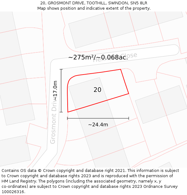 20, GROSMONT DRIVE, TOOTHILL, SWINDON, SN5 8LR: Plot and title map