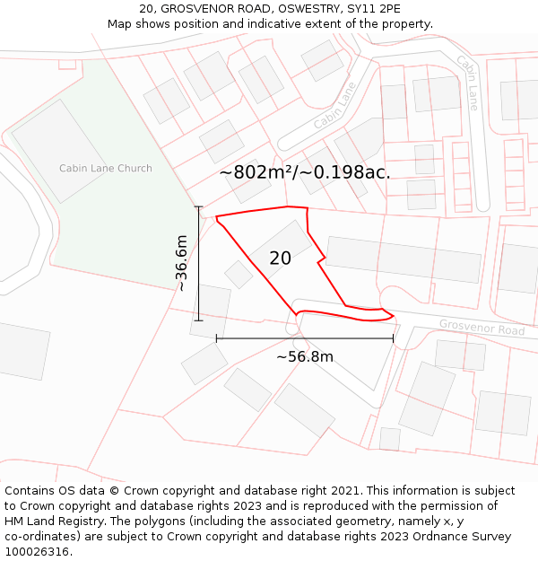 20, GROSVENOR ROAD, OSWESTRY, SY11 2PE: Plot and title map