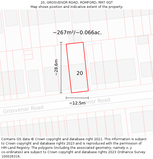 20, GROSVENOR ROAD, ROMFORD, RM7 0QT: Plot and title map