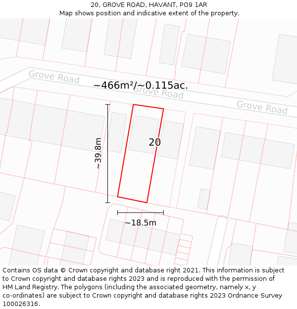 20, GROVE ROAD, HAVANT, PO9 1AR: Plot and title map