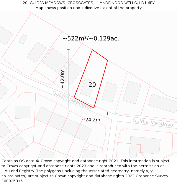 20, GUIDFA MEADOWS, CROSSGATES, LLANDRINDOD WELLS, LD1 6RY: Plot and title map