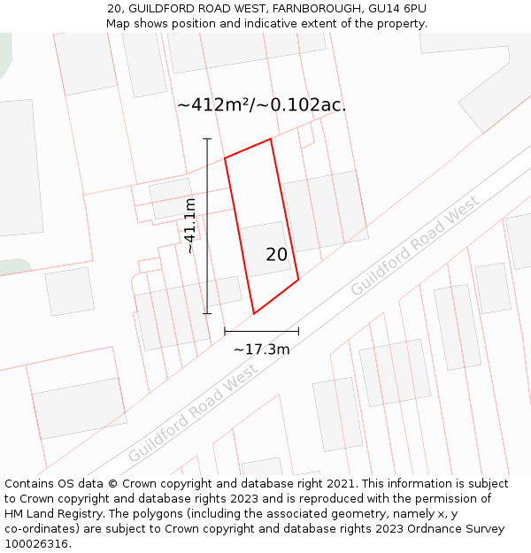 20, GUILDFORD ROAD WEST, FARNBOROUGH, GU14 6PU: Plot and title map