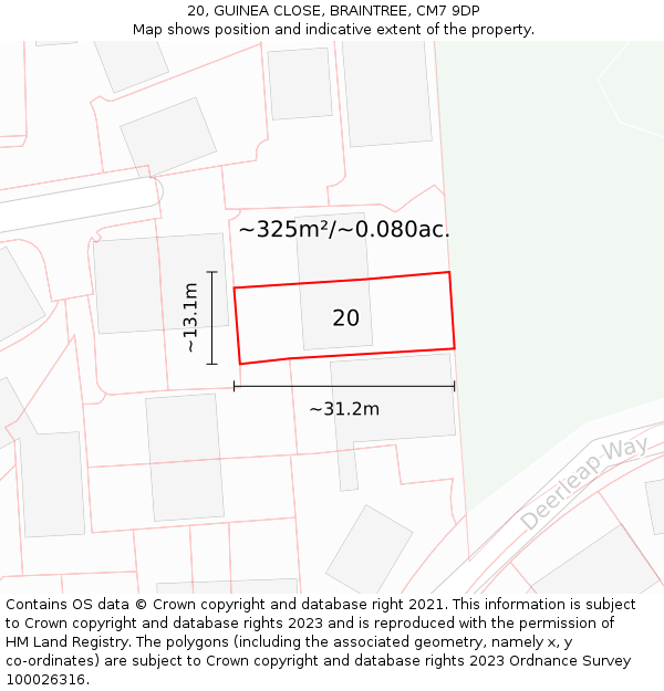 20, GUINEA CLOSE, BRAINTREE, CM7 9DP: Plot and title map
