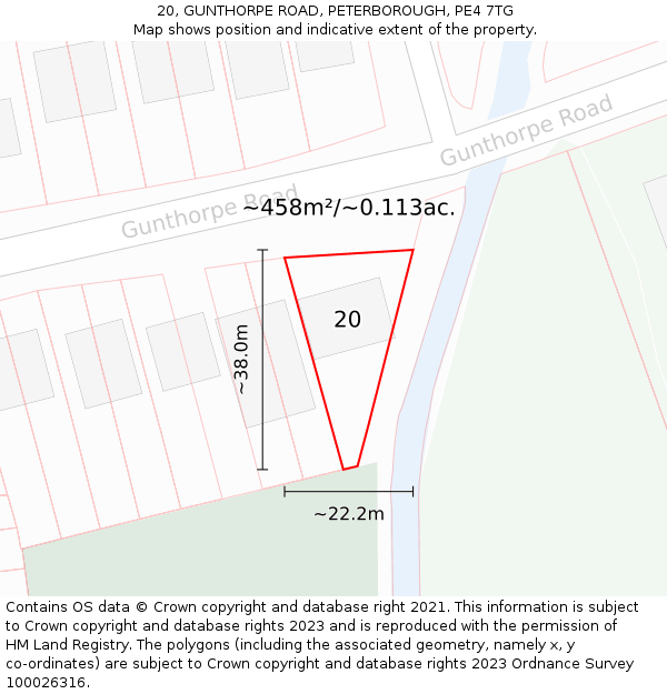 20, GUNTHORPE ROAD, PETERBOROUGH, PE4 7TG: Plot and title map