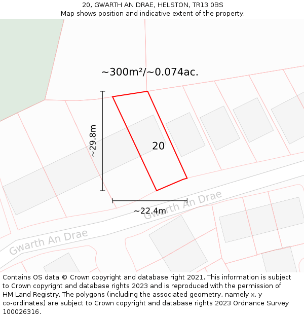 20, GWARTH AN DRAE, HELSTON, TR13 0BS: Plot and title map