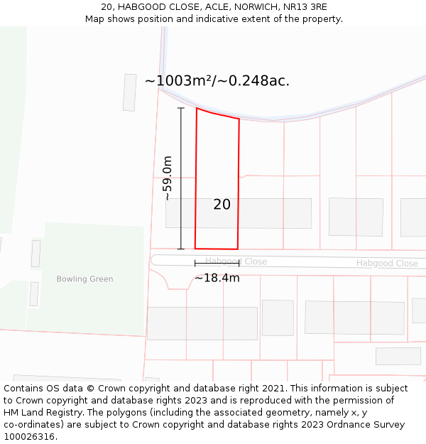 20, HABGOOD CLOSE, ACLE, NORWICH, NR13 3RE: Plot and title map