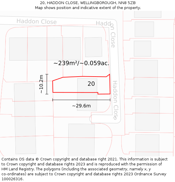 20, HADDON CLOSE, WELLINGBOROUGH, NN8 5ZB: Plot and title map
