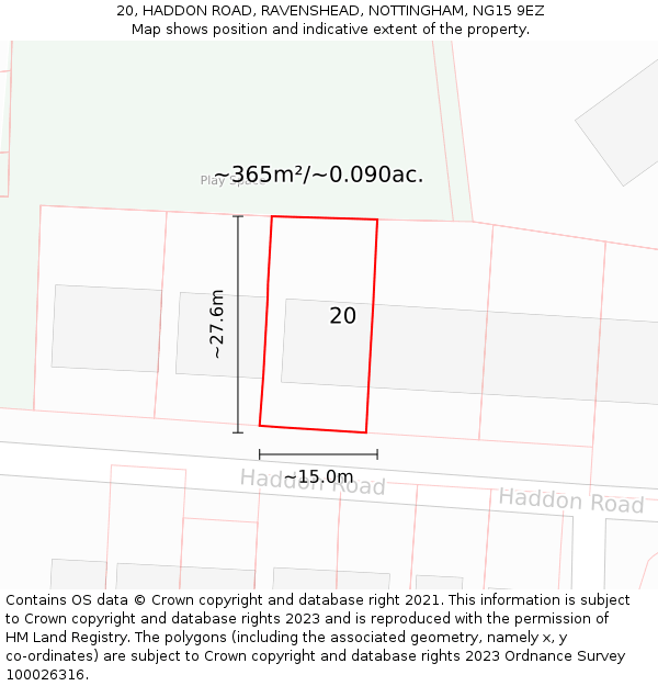 20, HADDON ROAD, RAVENSHEAD, NOTTINGHAM, NG15 9EZ: Plot and title map