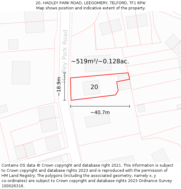 20, HADLEY PARK ROAD, LEEGOMERY, TELFORD, TF1 6PW: Plot and title map