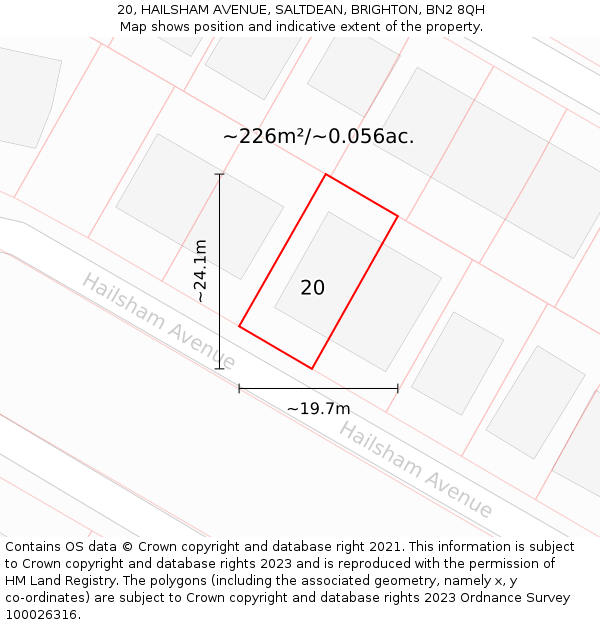 20, HAILSHAM AVENUE, SALTDEAN, BRIGHTON, BN2 8QH: Plot and title map