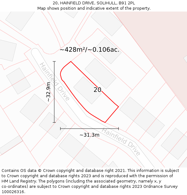 20, HAINFIELD DRIVE, SOLIHULL, B91 2PL: Plot and title map