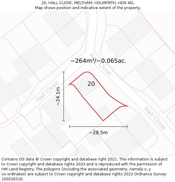20, HALL CLOSE, MELTHAM, HOLMFIRTH, HD9 4EL: Plot and title map