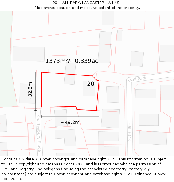 20, HALL PARK, LANCASTER, LA1 4SH: Plot and title map