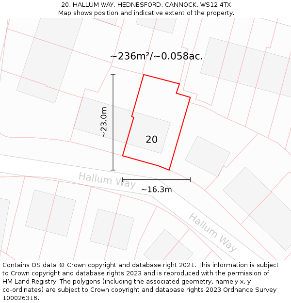 20, HALLUM WAY, HEDNESFORD, CANNOCK, WS12 4TX: Plot and title map