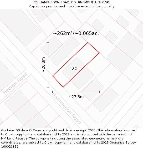 20, HAMBLEDON ROAD, BOURNEMOUTH, BH6 5PJ: Plot and title map