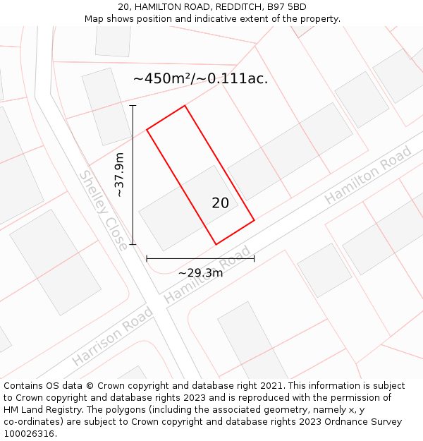 20, HAMILTON ROAD, REDDITCH, B97 5BD: Plot and title map