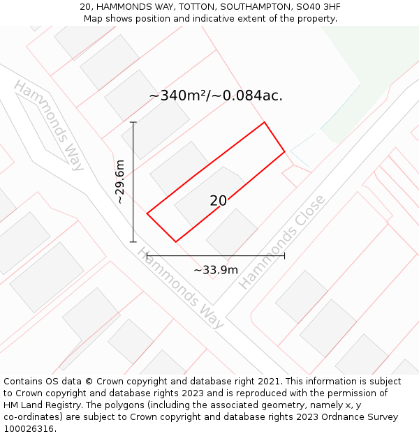 20, HAMMONDS WAY, TOTTON, SOUTHAMPTON, SO40 3HF: Plot and title map