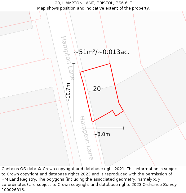 20, HAMPTON LANE, BRISTOL, BS6 6LE: Plot and title map