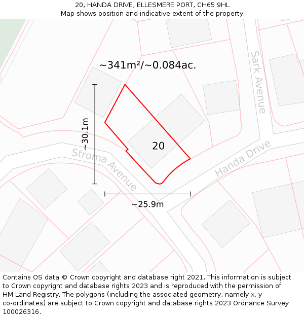 20, HANDA DRIVE, ELLESMERE PORT, CH65 9HL: Plot and title map