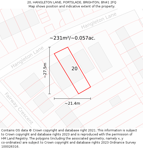 20, HANGLETON LANE, PORTSLADE, BRIGHTON, BN41 2FQ: Plot and title map