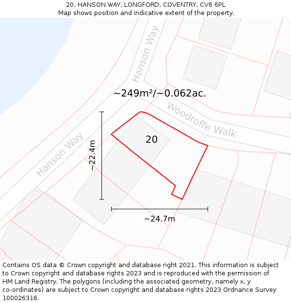 20, HANSON WAY, LONGFORD, COVENTRY, CV6 6PL: Plot and title map