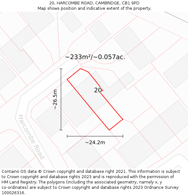 20, HARCOMBE ROAD, CAMBRIDGE, CB1 9PD: Plot and title map