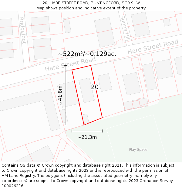 20, HARE STREET ROAD, BUNTINGFORD, SG9 9HW: Plot and title map